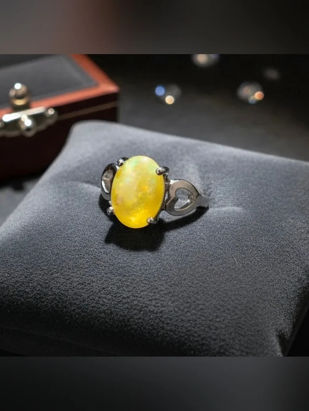 Yellow Stone Silver Cocktail Ring - Size 8